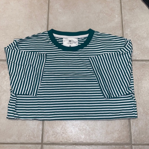 ZINE (Zumiez Skate) Green and White Stripped Tee L - Picture 1 of 3